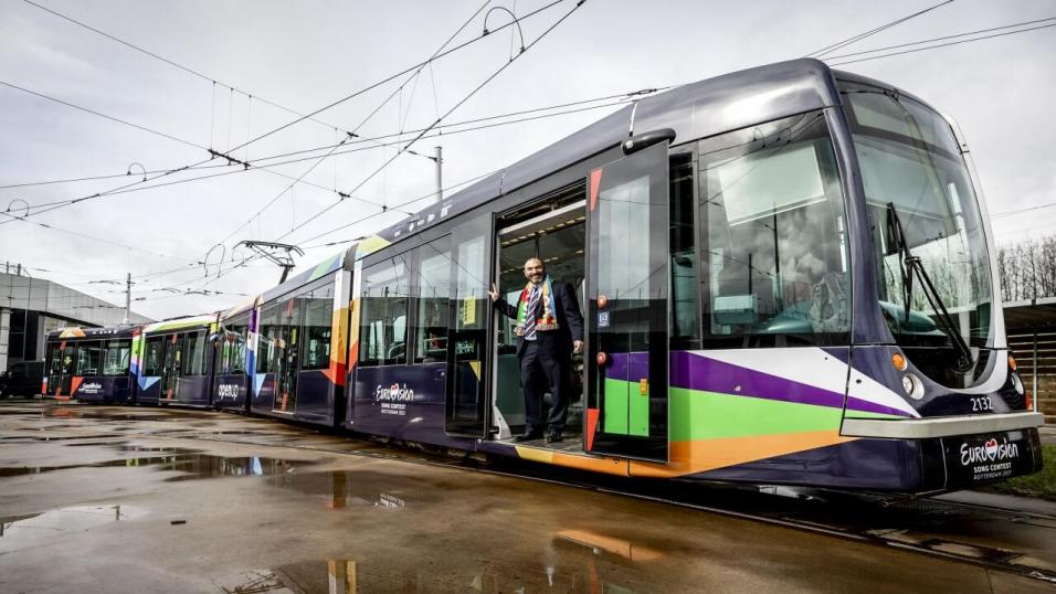 A Eurovision-branded tram in Rotterdam